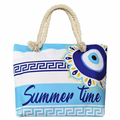 Τσάντα Παραλίας Μεγάλη Summer Μάτι με Γραμμές 50x34x15cm  στην Κατηγορία Τσάντες Θαλάσσης 