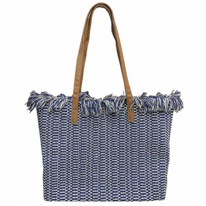 Τσάντα Παραλίας Cotton Μπλε με Κρόσια 50x35x14cm  στην Κατηγορία Τσάντες Θαλάσσης 