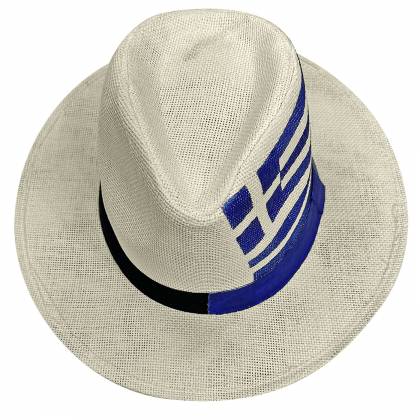 Καπέλο Ψαθόχαρτο Cowboy με Κορδέλα Ελληνική Σημαία 34x31x12cm  στην Κατηγορία Γυναικεία - Ανδρικά 